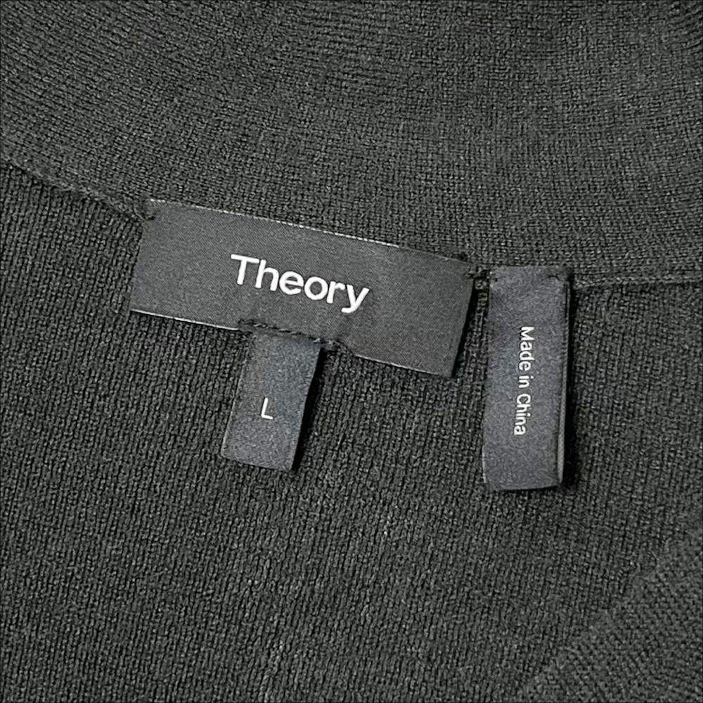 Theory Tie Neck Sweater Large mock button cutout lightweight green silk cashmere - Picture 9 of 10